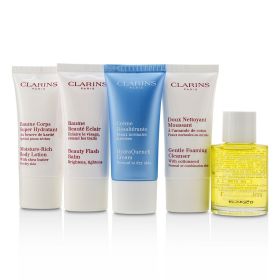 Clarins - French Beauty Box: 1x Cleanser 30ml, 1x HydraQuench Cream 30ml, 1x Beauty Flash Balm 30ml, 1x Body Treatment Oil, 1x B/L - 5pcs