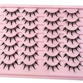 New 14/10/7/5Pairs Manga Lashes Natural Eyelashes Soft Cross Wispy Clear Band False Eyelashes Doll Eyes Lashes Cosplay Extension (Color: 14PairsSCH)