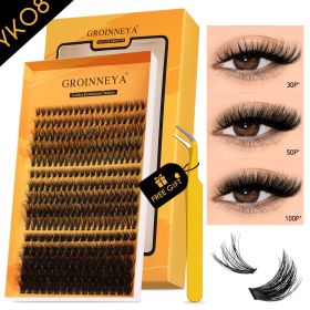 GROINNEYA Fluffy Lash Clusters Kit Thick 60-100D Volume Eyelash Clusters Wispy Individual Lashes Cluster Eyelash Extensions DIY (Color: YK08 Kit)