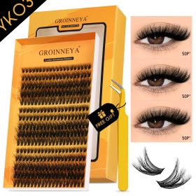 GROINNEYA Fluffy Lash Clusters Kit Thick 60-100D Volume Eyelash Clusters Wispy Individual Lashes Cluster Eyelash Extensions DIY (Color: YK03 Kit)
