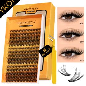 GROINNEYA Fluffy Lash Clusters Kit Thick 60-100D Volume Eyelash Clusters Wispy Individual Lashes Cluster Eyelash Extensions DIY (Color: YK01 Kit)