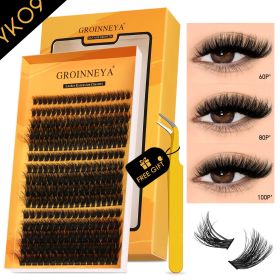 GROINNEYA Fluffy Lash Clusters Kit Thick 60-100D Volume Eyelash Clusters Wispy Individual Lashes Cluster Eyelash Extensions DIY (Color: YK09 Kit)