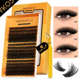 GROINNEYA Fluffy Lash Clusters Kit Thick 60-100D Volume Eyelash Clusters Wispy Individual Lashes Cluster Eyelash Extensions DIY (Color: YK05 Kit)