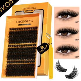 GROINNEYA Fluffy Lash Clusters Kit Thick 60-100D Volume Eyelash Clusters Wispy Individual Lashes Cluster Eyelash Extensions DIY (Color: YK06 Kit)
