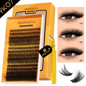 GROINNEYA Fluffy Lash Clusters Kit Thick 60-100D Volume Eyelash Clusters Wispy Individual Lashes Cluster Eyelash Extensions DIY (Color: YK07 Kit)