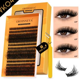 GROINNEYA Fluffy Lash Clusters Kit Thick 60-100D Volume Eyelash Clusters Wispy Individual Lashes Cluster Eyelash Extensions DIY (Color: YK04 Kit)