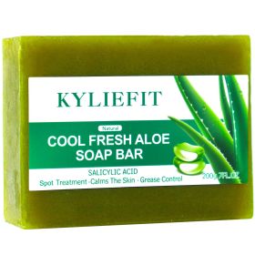 KYLIEFIT Cool Fresh Aloe Soap Bar, Reduce Acne and Black Spots, Clean Skin, Oil Control, Exfoliation, For Face And Body Use (Smell: Pack of 1)